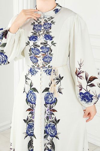 moda selvim 22131JNF844 السكري&ازرق فستان - Thumbnail