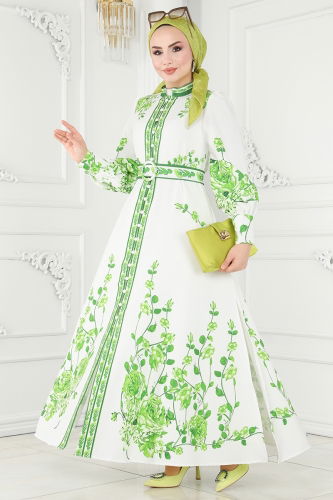 J.N.F. - Dress 22133JNF844 Green&Ecru