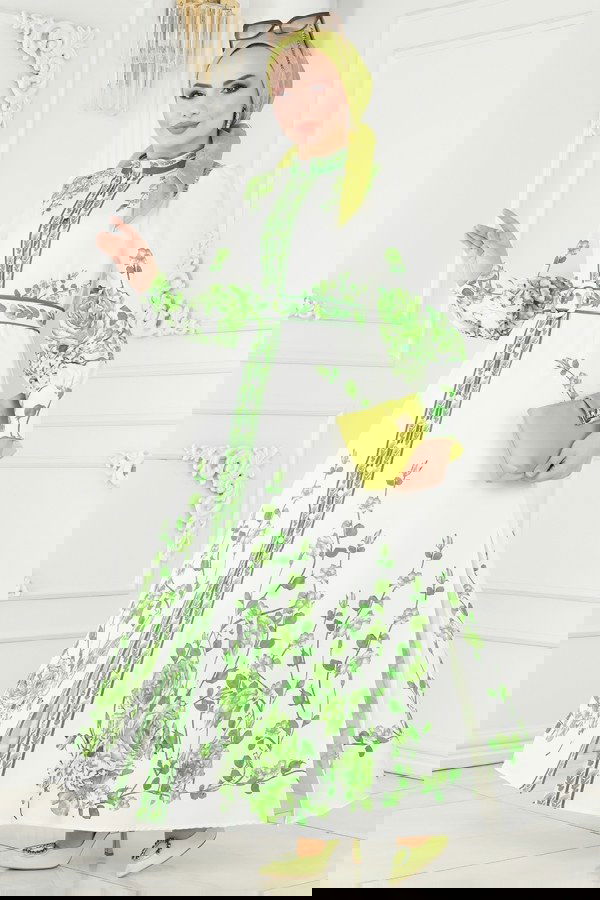 Modaselvim خصم صافٍ20%+20% في سلة التسوق 22133JNF844 أخضر & سكري فستان