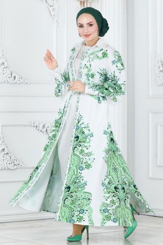J.N.F. - Dress 22143JNF844 Green&Ekru