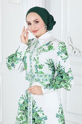 moda selvim الفستان أخضر وسكري 22143JNF844 - Thumbnail