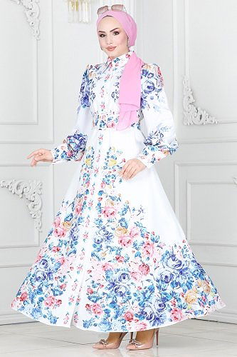 moda selvim Dress 22144JNF844 Ecru - Thumbnail