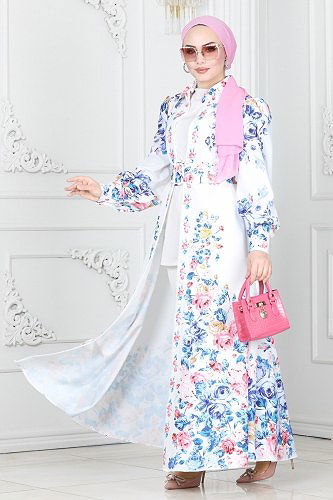 moda selvim Dress 22144JNF844 Ecru - Thumbnail