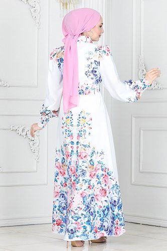 moda selvim Dress 22144JNF844 Ecru - Thumbnail