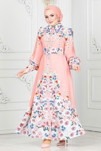 moda selvim Dress 22144JNF844 Powder - Thumbnail