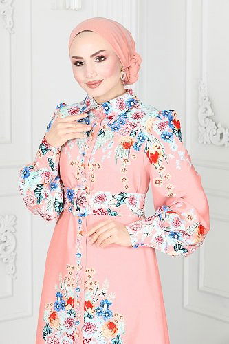 moda selvim Dress 22144JNF844 Powder - Thumbnail