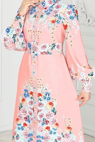 moda selvim 22144JNF844 وردي فستان - Thumbnail