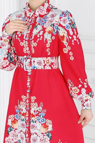 moda selvim Dress 22144JNF844 Red - Thumbnail