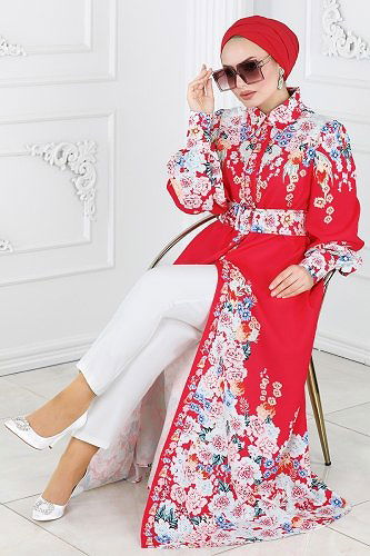 moda selvim Dress 22144JNF844 Red - Thumbnail