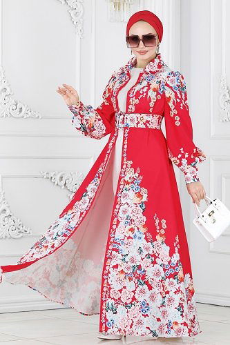 moda selvim Dress 22144JNF844 Red - Thumbnail