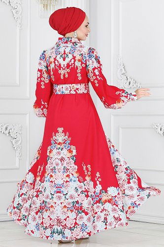 moda selvim 22144JNF844 الأحمر فستان - Thumbnail