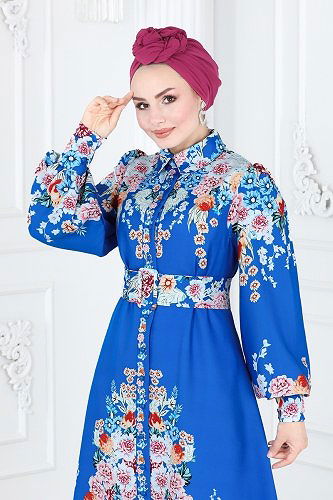 moda selvim 22144JNF844 ازرق فستان - Thumbnail