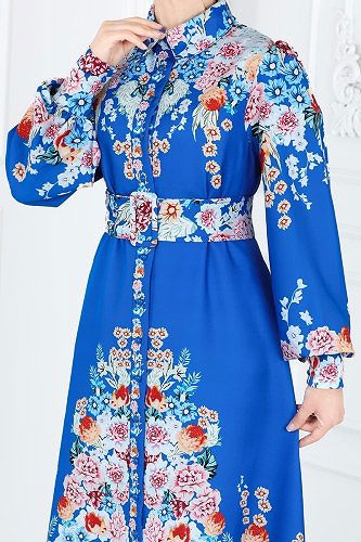 moda selvim 22144JNF844 ازرق فستان - Thumbnail