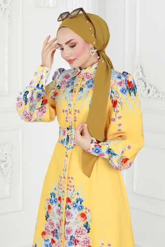 moda selvim Dress 22144JNF844 Yellow - Thumbnail