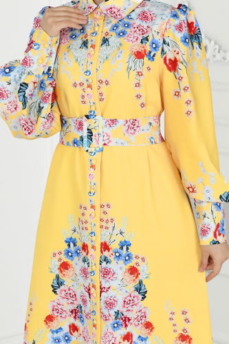 moda selvim Dress 22144JNF844 Yellow - Thumbnail