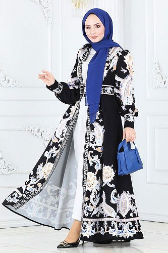 moda selvim 22152JNF844 اسود فستان - Thumbnail