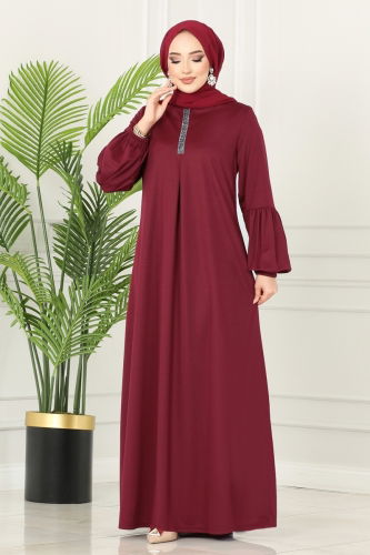 moda selvim Dress 221DVL817 Burgundy - Thumbnail