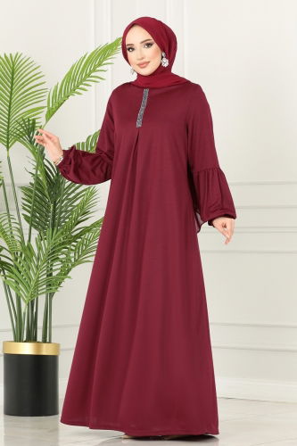 moda selvim Dress 221DVL817 Burgundy - Thumbnail