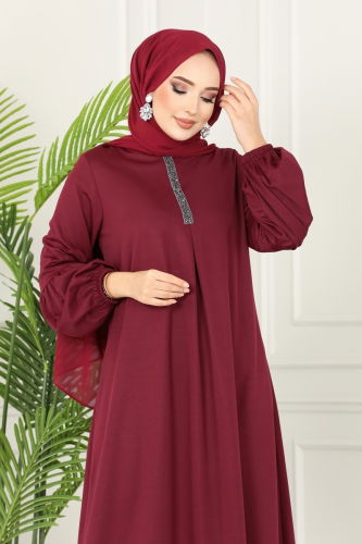 moda selvim Dress 221DVL817 Burgundy - Thumbnail