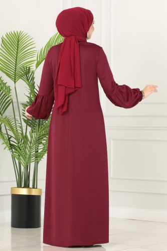 moda selvim Dress 221DVL817 Burgundy - Thumbnail