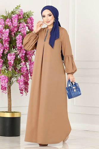 moda selvim Dress 221DVL817 Latte - Thumbnail