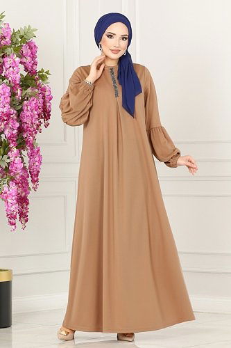 moda selvim Dress 221DVL817 Latte - Thumbnail