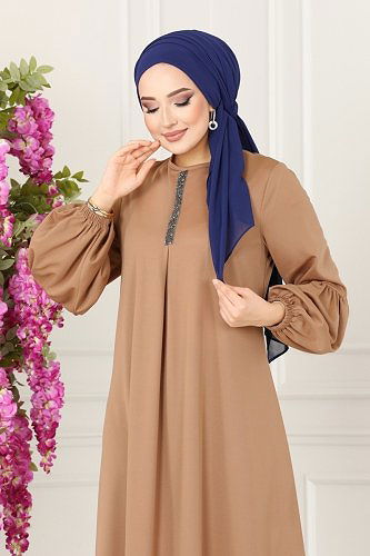 moda selvim Dress 221DVL817 Latte - Thumbnail