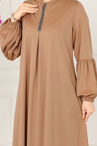 moda selvim Dress 221DVL817 Latte - Thumbnail