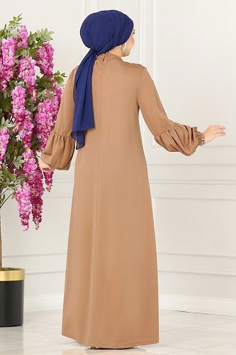 moda selvim Dress 221DVL817 Latte - Thumbnail