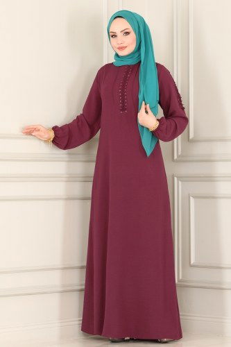 moda selvim 22204ELC762 بنفسجي غامق فستان - Thumbnail