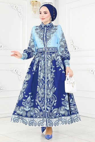 moda selvim Dress 22359JNF844 Blue&Sax - Thumbnail