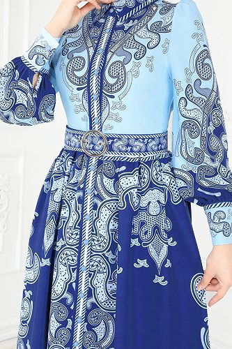 moda selvim Dress 22359JNF844 Blue&Sax - Thumbnail