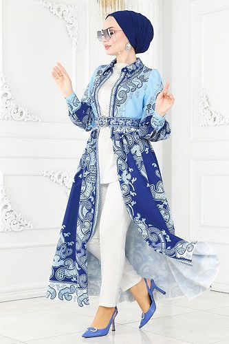 moda selvim Dress 22359JNF844 Blue&Sax - Thumbnail