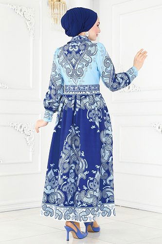 moda selvim Dress 22359JNF844 Blue&Sax - Thumbnail