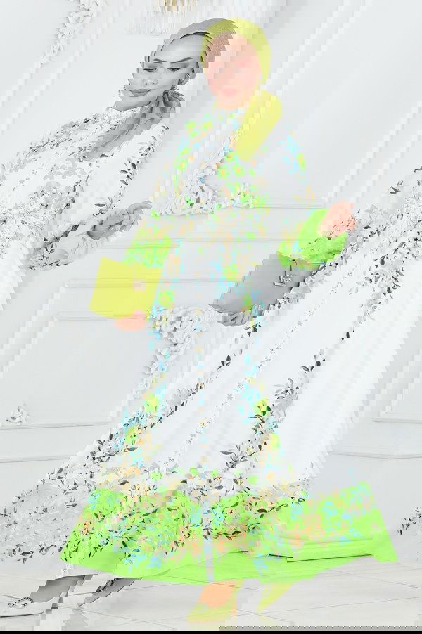 Modaselvim خصم صافٍ20%+20% في سلة التسوق 22375JNF844 أخضر & سكري فستان