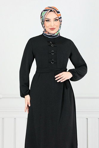 moda selvim الفستان أسود 224ASN936-M - Thumbnail