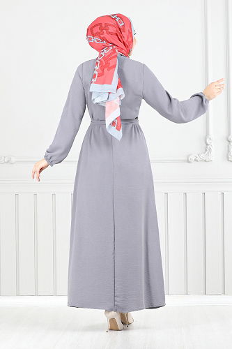moda selvim الفستان رمادي 224ASN936-M - Thumbnail