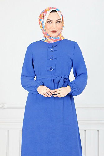 moda selvim الفستان ازرق 224ASN936-M - Thumbnail