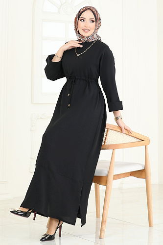moda selvim الفستان أسود 2250BLU797 - Thumbnail