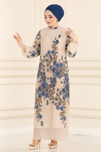 moda selvim Dress 2259ANT317 Indigo - Thumbnail