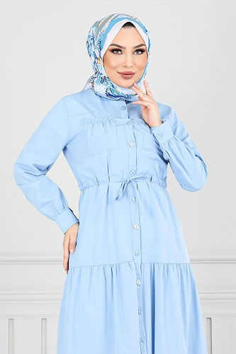 moda selvim الفستان أزرق فاتح 225ASN936-M - Thumbnail