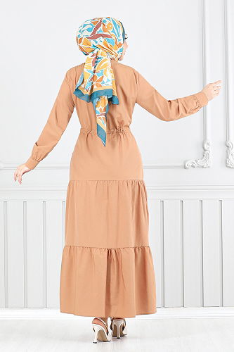 moda selvim Dress 225ASN936-M Latte - Thumbnail