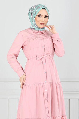 moda selvim الفستان وردي فاتح 225ASN936-M - Thumbnail