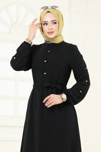 moda selvim الفستان أسود 226ASN888 - Thumbnail
