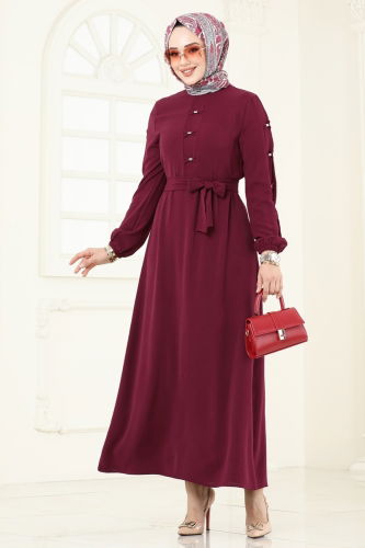 moda selvim Dress 226ASN888 Burgundy - Thumbnail