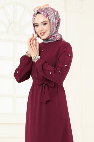 moda selvim Dress 226ASN888 Burgundy - Thumbnail