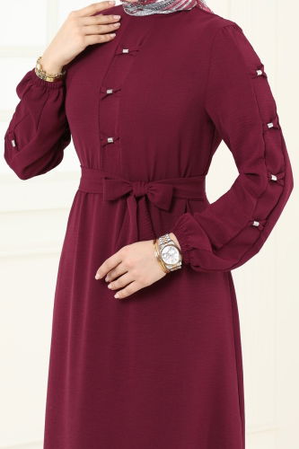 moda selvim Dress 226ASN888 Burgundy - Thumbnail