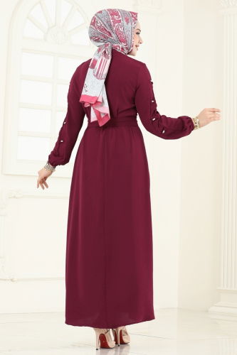 moda selvim Dress 226ASN888 Burgundy - Thumbnail