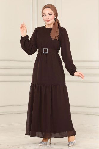 moda selvim Dress 2280SVT808 Brown - Thumbnail