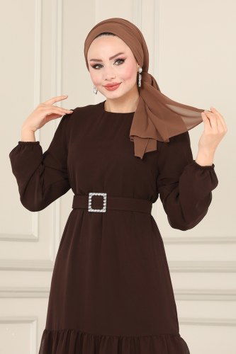 moda selvim 2280SVT808 البني فستان - Thumbnail